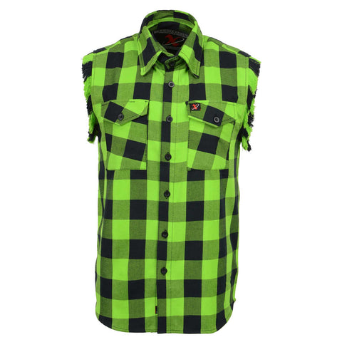 Milwaukee Leather MNG11691 Men's 'Checkered' Black and Green Cut Off Flannel Shirt