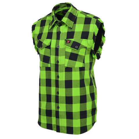 Milwaukee Leather MNG11691 Men's 'Checkered' Black and Green Cut Off Flannel Shirt