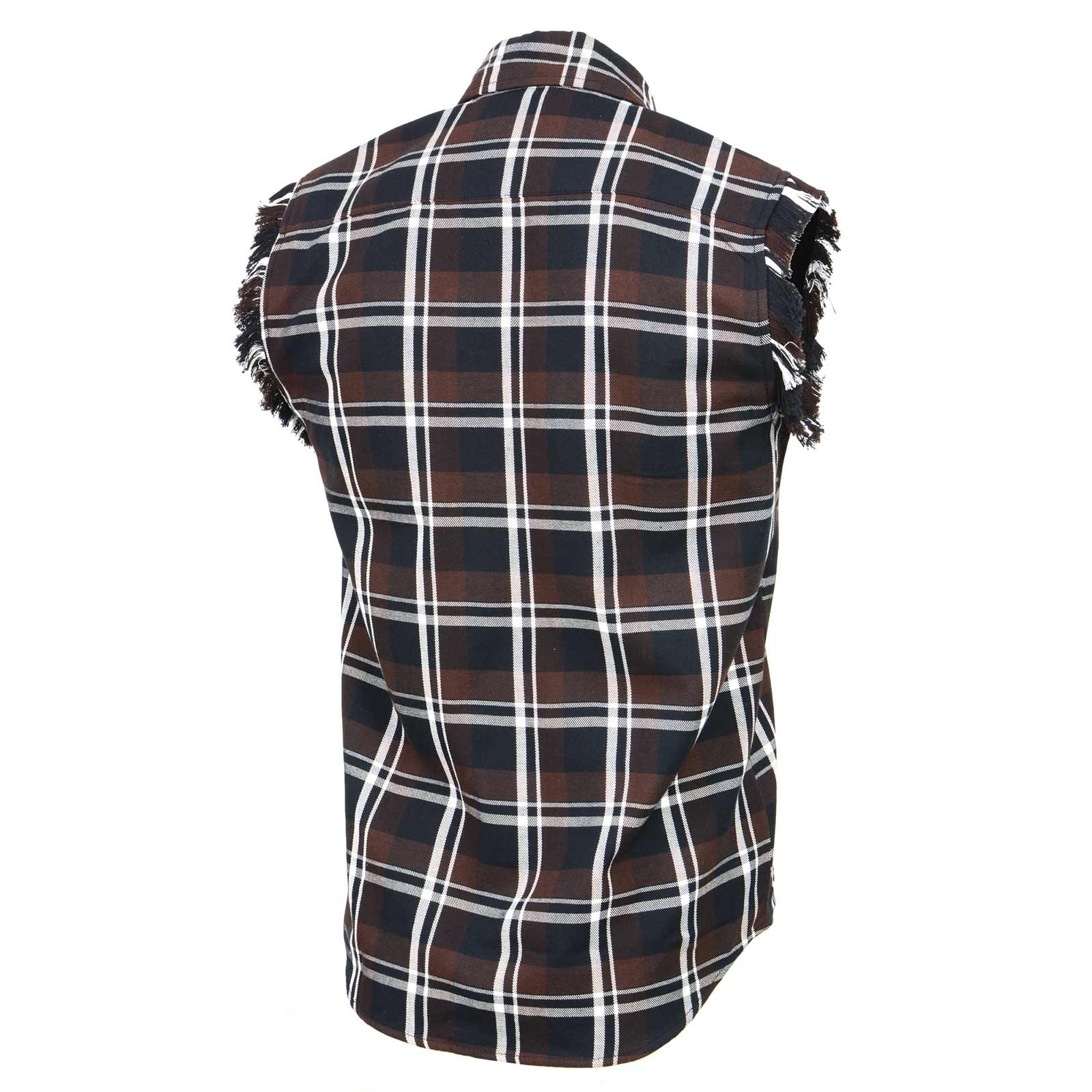 Milwaukee Leather MNG11693 Men's 'Checkered' Black and Brown with White Cut Off Flannel Shirt