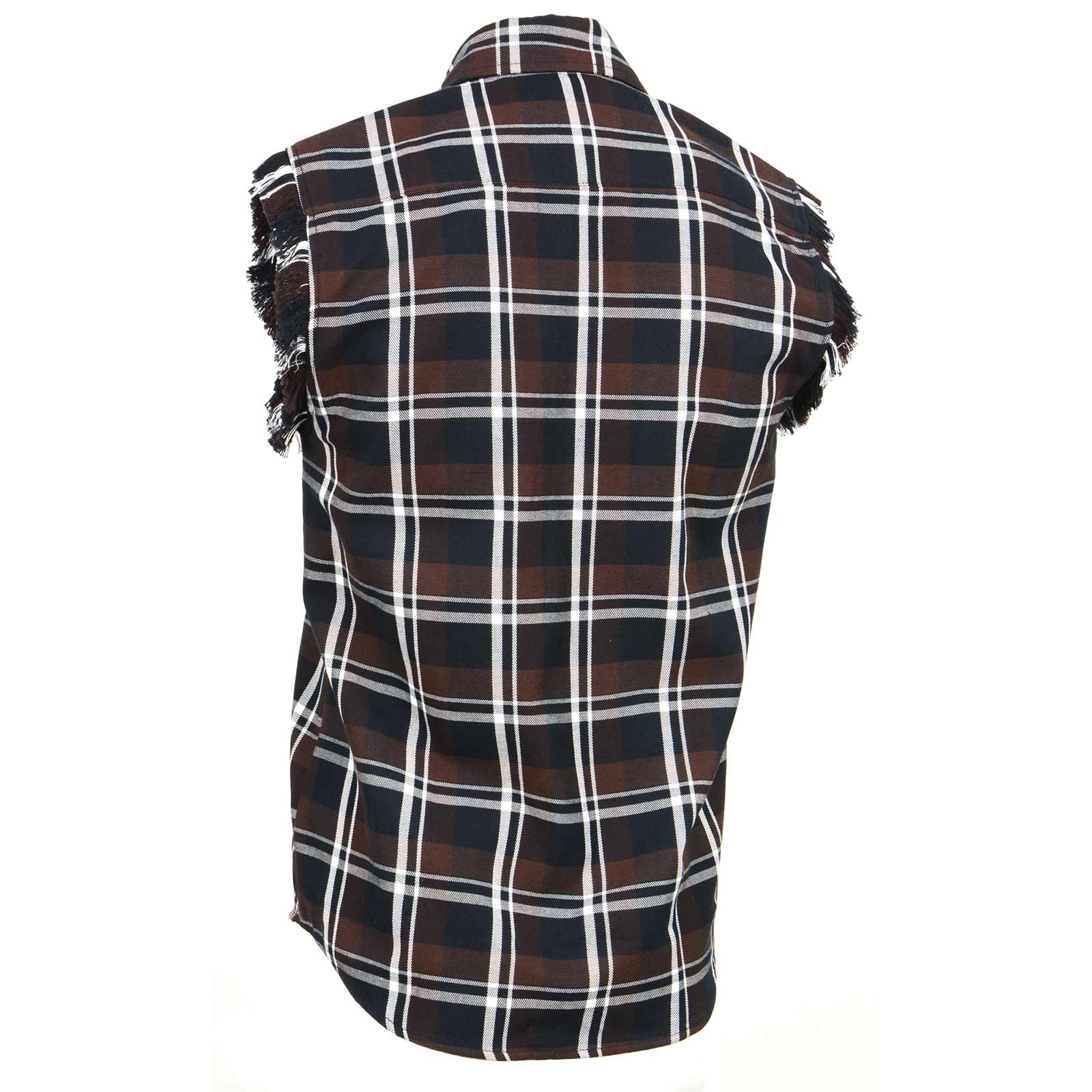 Milwaukee Leather MNG11693 Men's 'Checkered' Black and Brown with White Cut Off Flannel Shirt