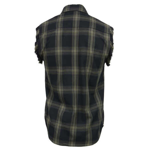 Milwaukee Leather MNG11695 Men's 'Checkered' Black and Dark Grey Cut Off Flannel Shirt