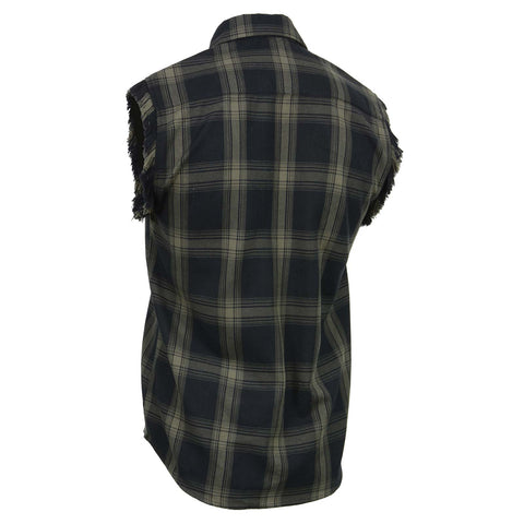 Milwaukee Leather MNG11695 Men's 'Checkered' Black and Dark Grey Cut Off Flannel Shirt