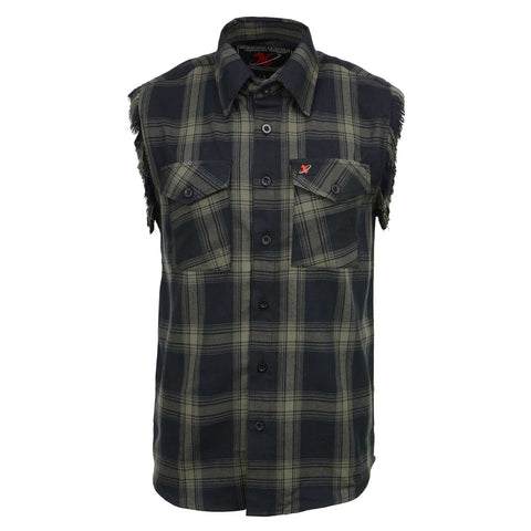 Milwaukee Leather MNG11695 Men's 'Checkered' Black and Dark Grey Cut Off Flannel Shirt