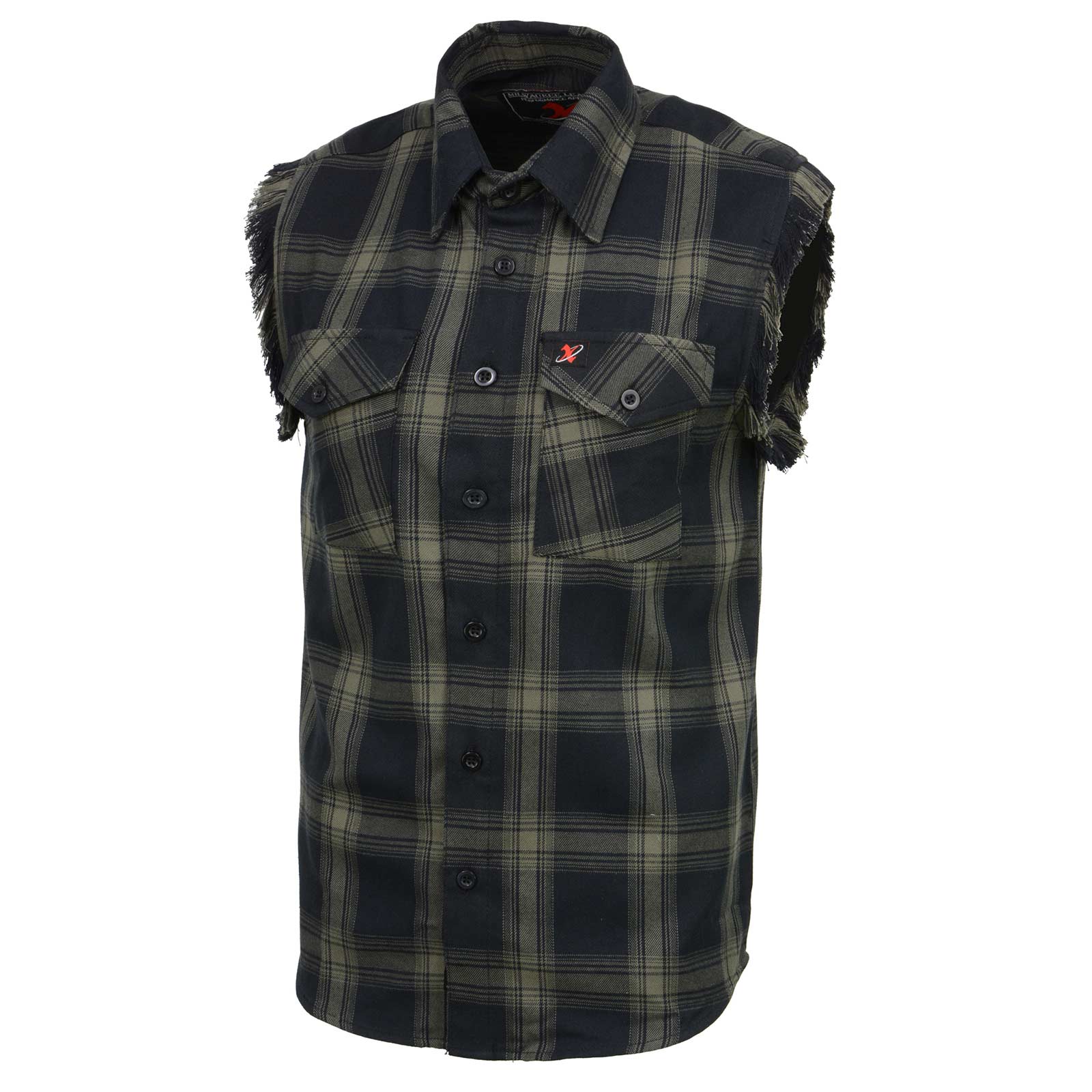 Milwaukee Leather MNG11695 Men's 'Checkered' Black and Dark Grey Cut Off Flannel Shirt