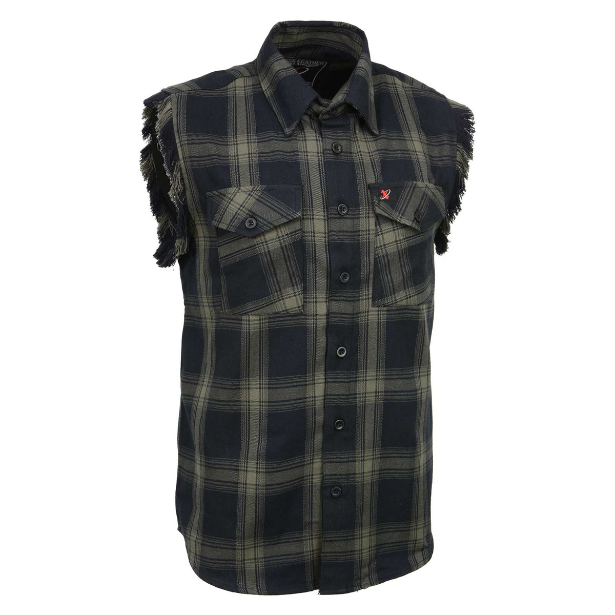 Milwaukee Leather MNG11695 Men's 'Checkered' Black and Dark Grey Cut Off Flannel Shirt