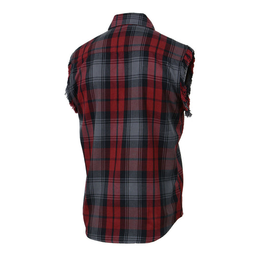 Milwaukee Leather MNG11696 Men’s Black and Grey with Red Cut Off Flannel Shirt