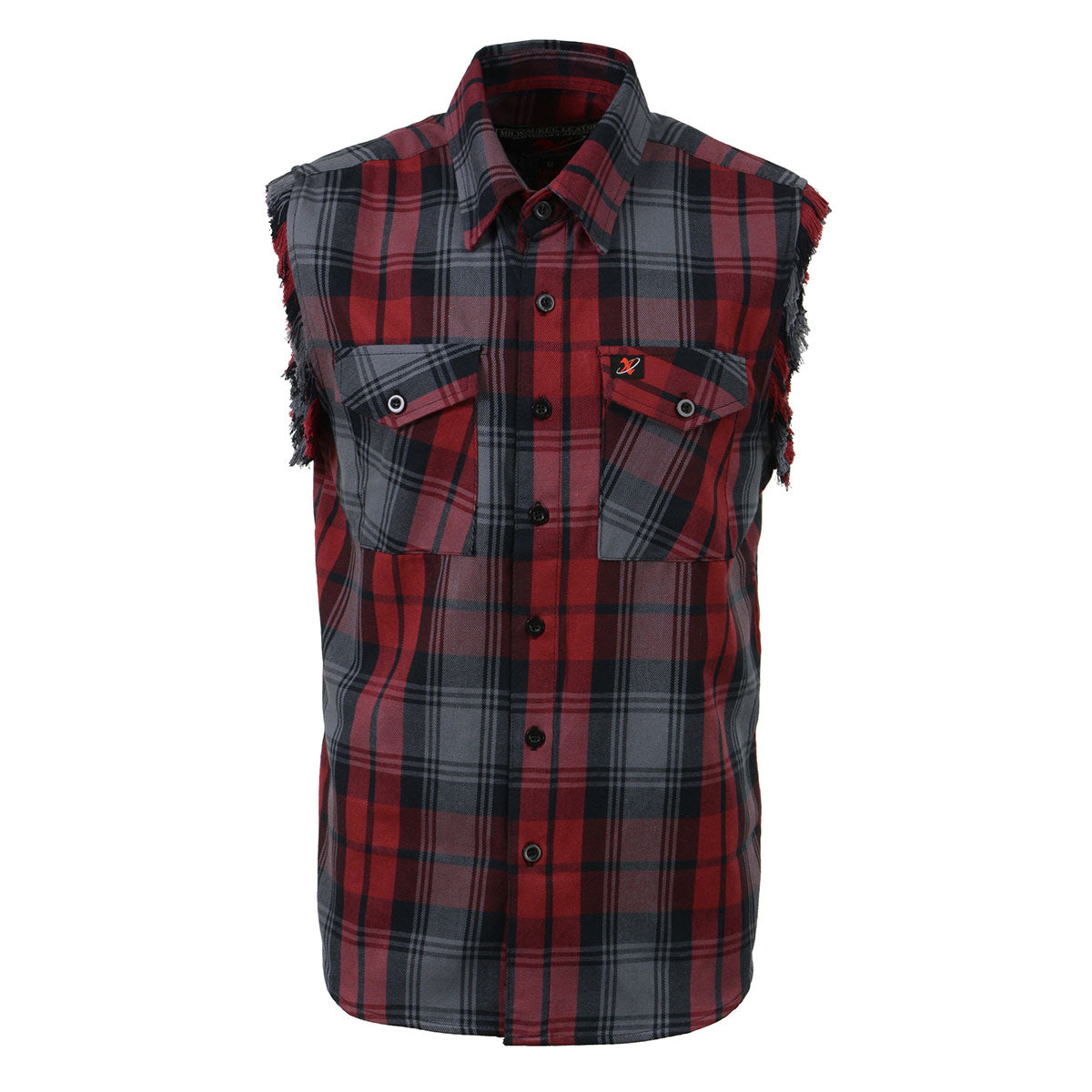 Milwaukee Leather MNG11696 Men’s Black and Grey with Red Cut Off Flannel Shirt