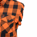 Milwaukee Leather MNG11698 Men's 'Checkered' Black and Orange Cut Off Flannel Shirt