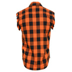 Milwaukee Leather MNG11698 Men's 'Checkered' Black and Orange Cut Off Flannel Shirt