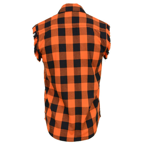 Milwaukee Leather MNG11698 Men's 'Checkered' Black and Orange Cut Off Flannel Shirt