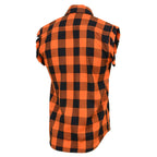 Milwaukee Leather MNG11698 Men's 'Checkered' Black and Orange Cut Off Flannel Shirt
