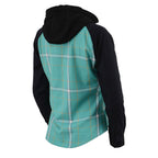 NexGen MNG21601 Women's Casual Black and Teal Long Sleeve Cotton Flannel Shirt with Hoodie