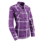 NexGen MNG21605 Women's Casual Purple and White Long Sleeve Cotton Casual Flannel Shirt