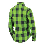 NexGen MNG21606 Women's Casual Lime Green and  Black Long Sleeve Cotton Casual Flannel Shirt