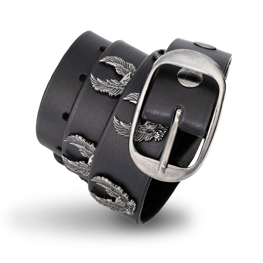Milwaukee Leather Men's Liberty Talon Black Leather Belt with USA Eagle Emblems - 1.5 Inch Biker Belt - MP7113