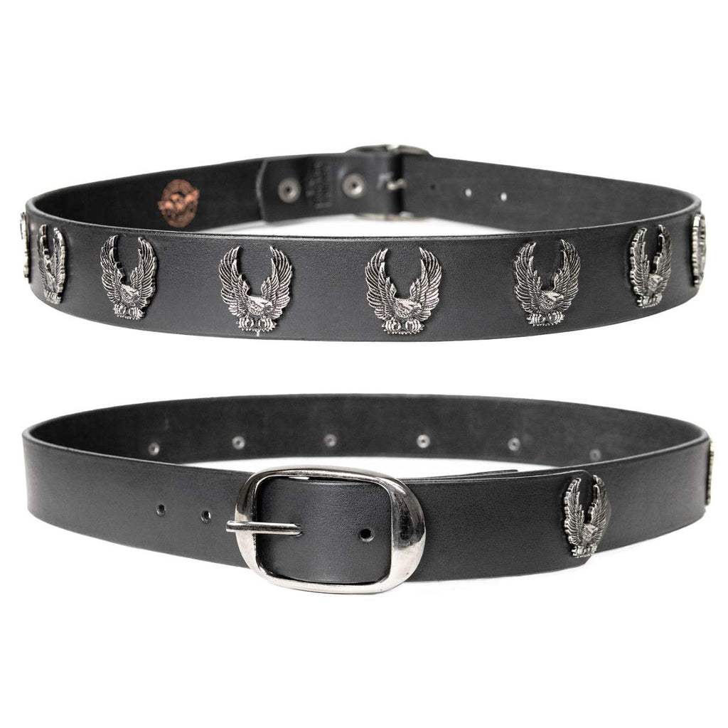 Milwaukee Leather Men's Liberty Talon Black Leather Belt with USA Eagle Emblems - 1.5 Inch Biker Belt - MP7113