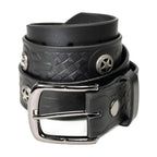 Milwaukee Leather Men's Frontier Star Black Leather Belt with Western Star Emblems  - 1.5 Inch Biker Belt - MP7135