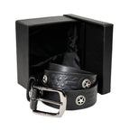 Milwaukee Leather Men's Frontier Star Black Leather Belt with Western Star Emblems  - 1.5 Inch Biker Belt - MP7135