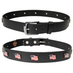 Milwaukee Leather Men's Freedom Line Black Leather Belt with USA Flag Emblems - 1.5 Inch - MPM7140