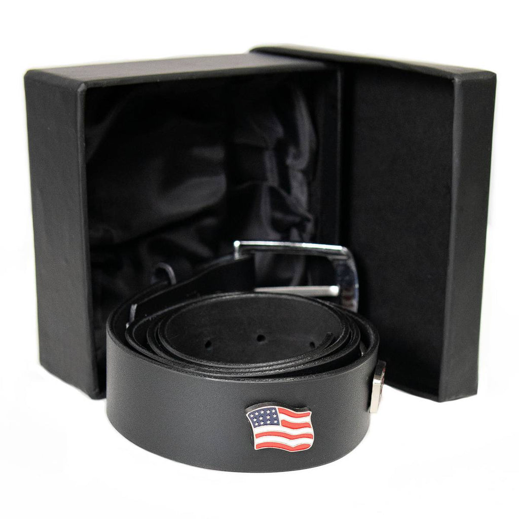 Milwaukee Leather Men's Freedom Line Black Leather Belt with USA Flag Emblems - 1.5 Inch - MPM7140