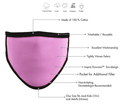 Milwaukee Leather (Multi-Pack) MP7924FM Ladies 'Black and PInk' 100 % Cotton Protective Face Mask with Optional Filter Pocket