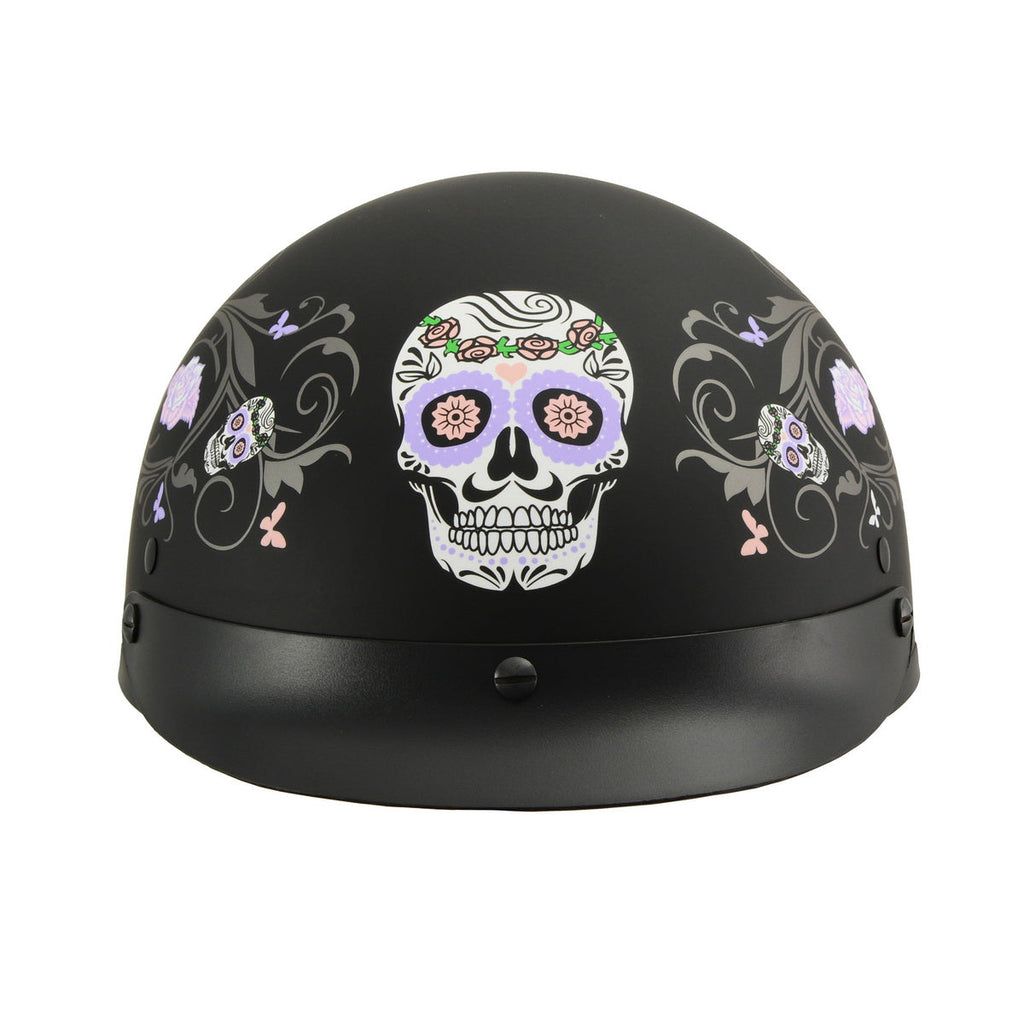 Milwaukee Performance Helmets MPH9726DOT Sugar Skull Matte Black DOT Half Helmet w/ Drop Down Visor