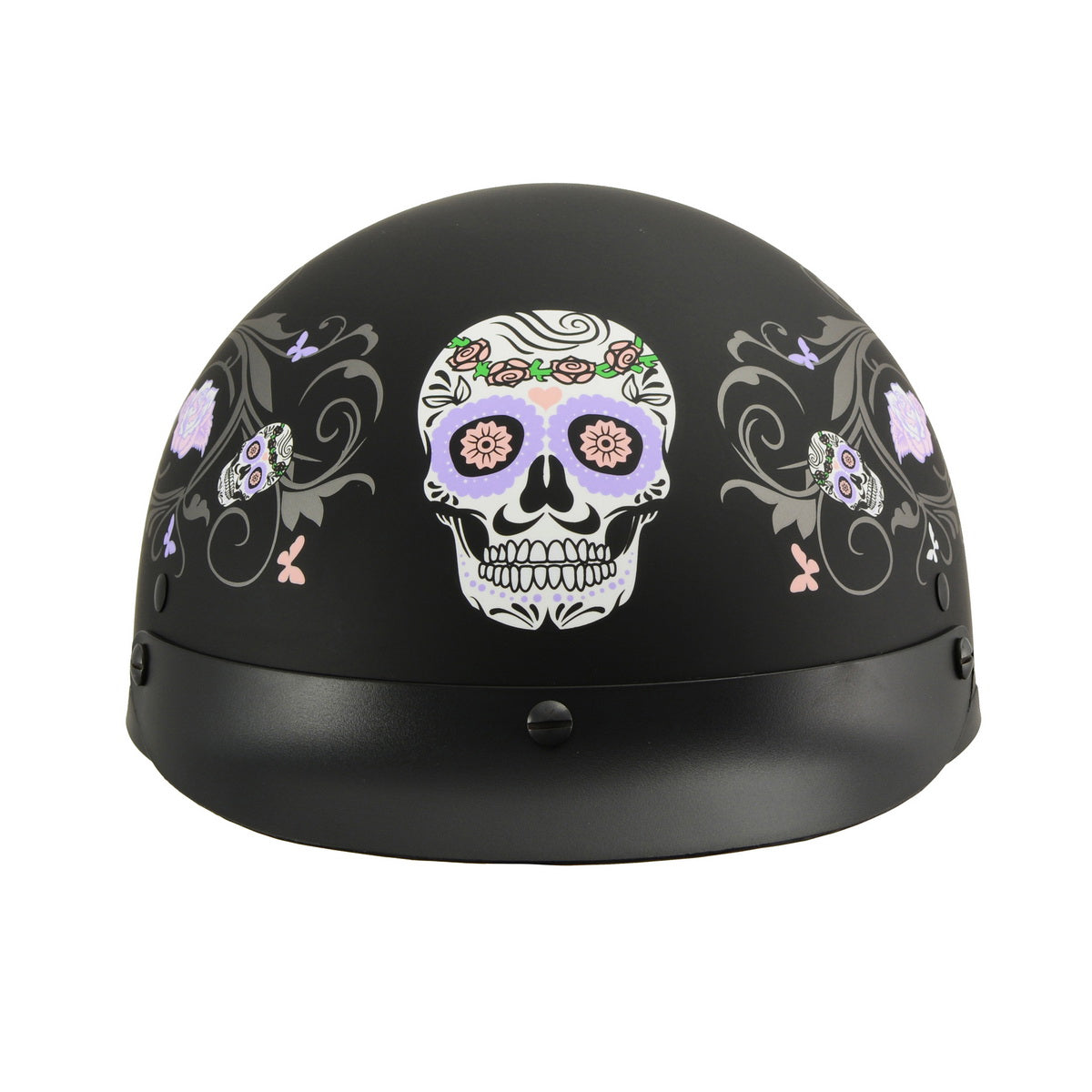 Milwaukee Performance Helmets MPH9726DOT Sugar Skull Matte Black DOT Half Helmet w/ Drop Down Visor