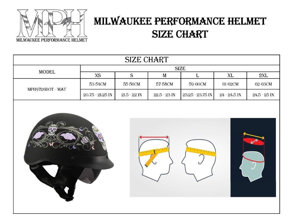 Milwaukee Performance Helmets MPH9726DOT Sugar Skull Matte Black DOT H – Hot Leathers