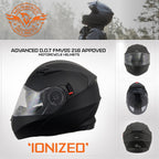 Milwaukee Performance Helmets MPH9803DOT Ionized Matte Black Advanced Modular Motorcycle Helmet w/ Drop Down Visor