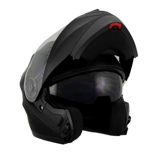 full face modular motorcycle helmets Milwaukee Performance Helmets MPH9803DOT 'Ionized' Matte Black Advanced Modular Motorcycle Helmet with Drop Down Visor
