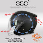 Milwaukee Performance Helmets MPH9805DOT Shift Open Face 3/4 Matte Black Helmet Biker w/ Drop Down Visor