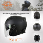 Milwaukee Performance Helmets MPH9805DOT Shift Open Face 3/4 Matte Black Helmet Biker w/ Drop Down Visor