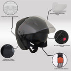 Milwaukee Performance Helmets MPH9805DOT Shift Open Face 3/4 Matte Black Helmet Biker w/ Drop Down Visor