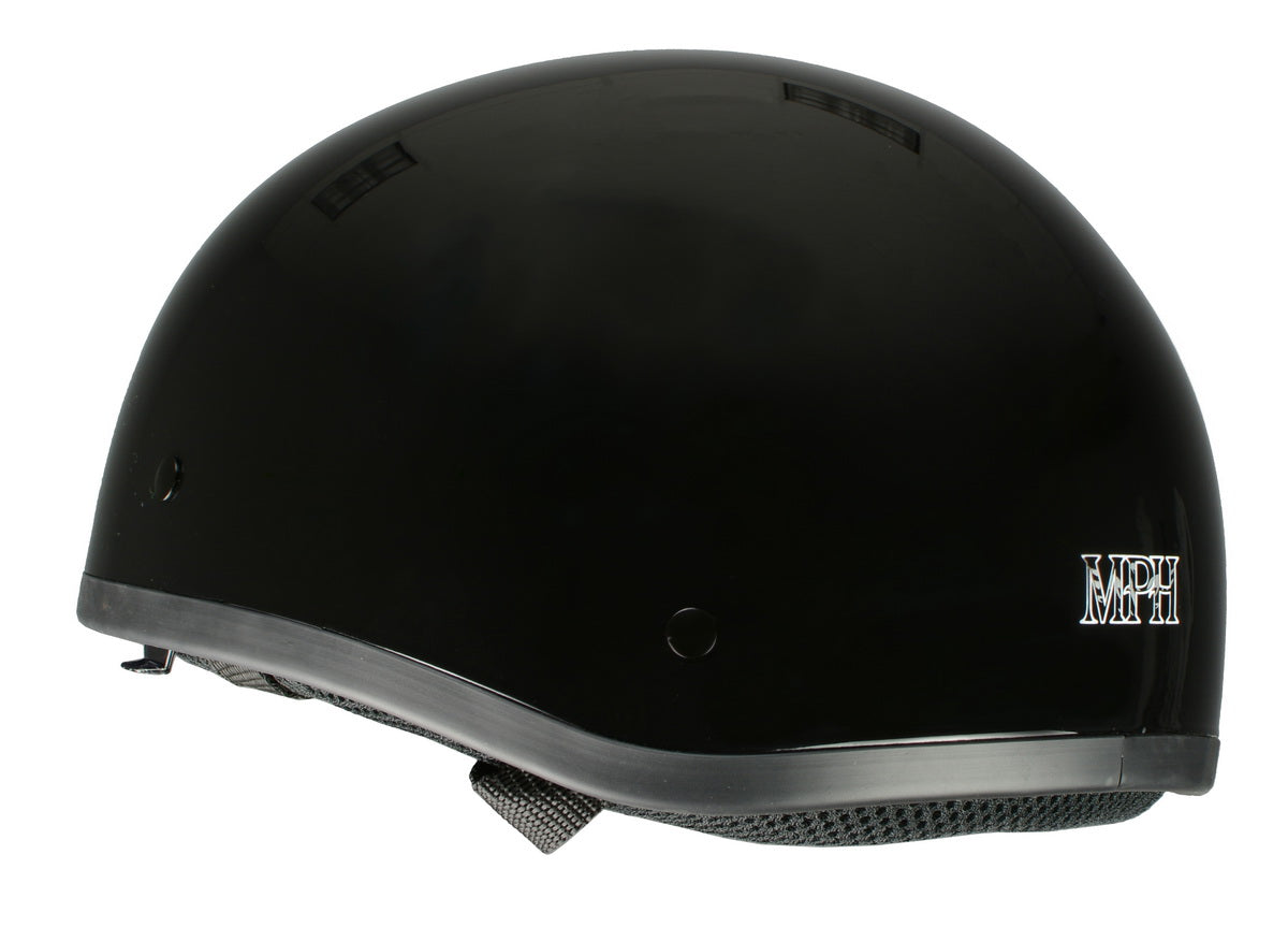 Milwaukee Performance Helmets MPH9851N Novelty Classic Glossy Black Half Helmet w/ Drop Down Visor