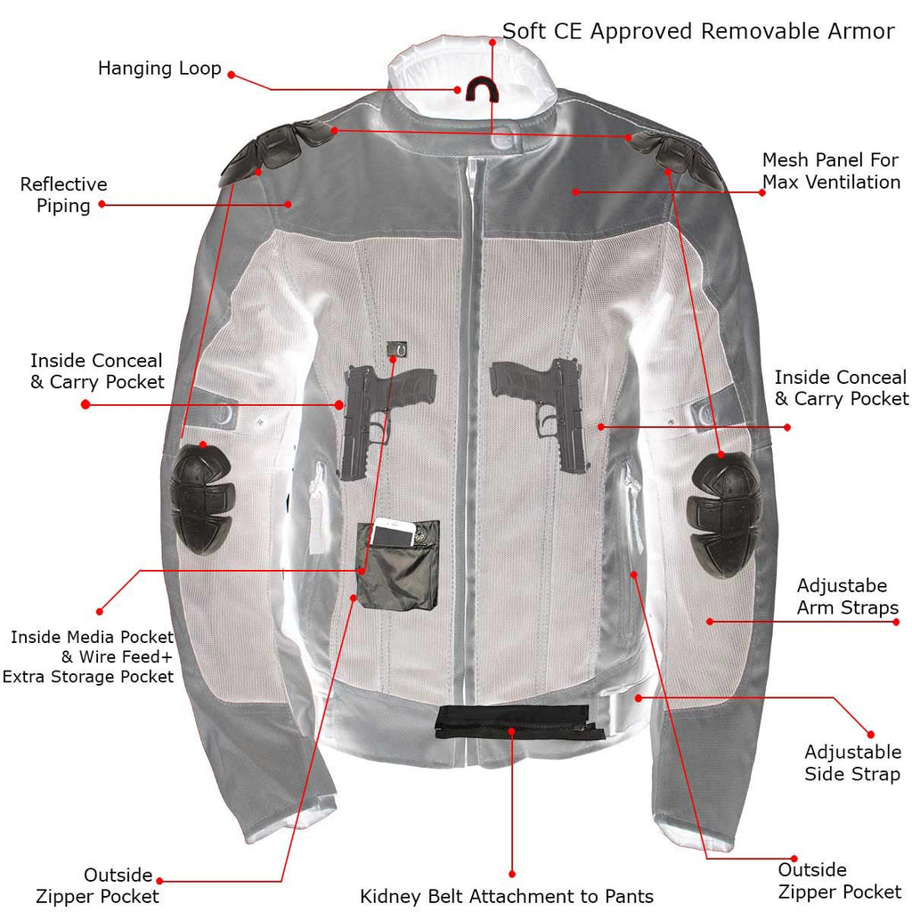 Milwaukee Leather Women's Shade Black/Grey Textile Motorcycle Jacket w/ CE Armor - MPL22707
