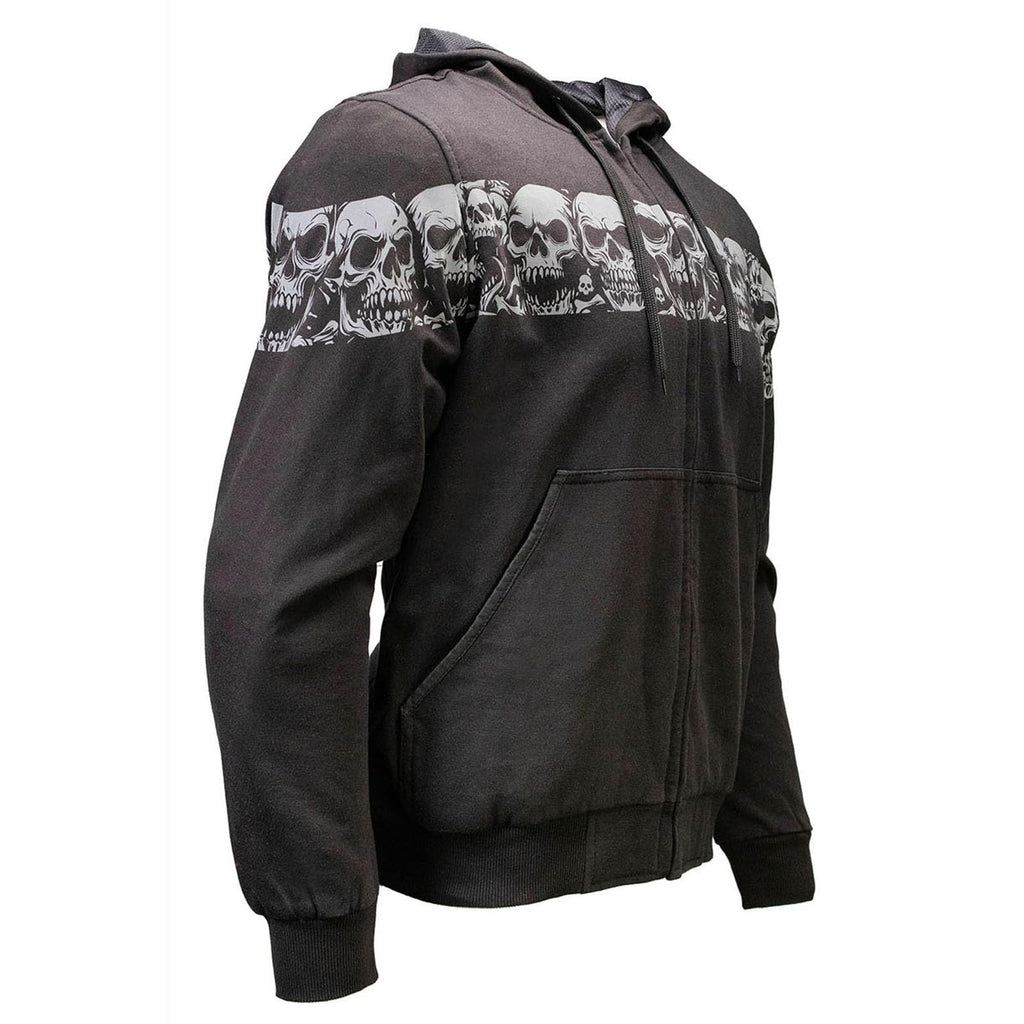 MMCC Men’s Bare Bones Hoodie - Reflective Skull Graphics Front & Back, Full Zip, 100 % Cotton - MPM1681