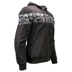 MMCC Men’s Bare Bones Hoodie - Reflective Skull Graphics Front & Back, Full Zip, 100 % Cotton - MPM1681