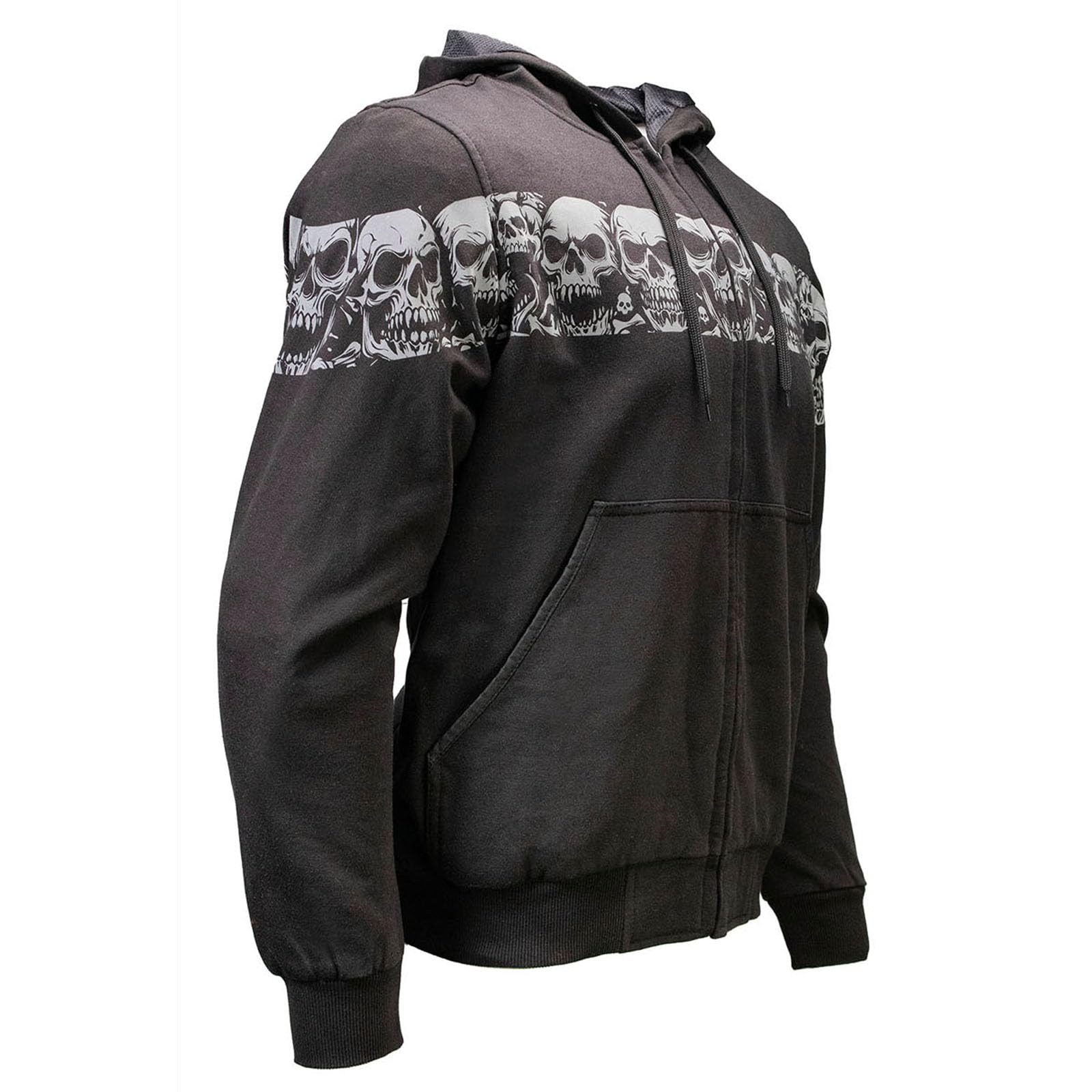 MMCC Men’s Bare Bones Hoodie - Reflective Skull Graphics Front & Back, Full Zip, 100 % Cotton - MPM1681