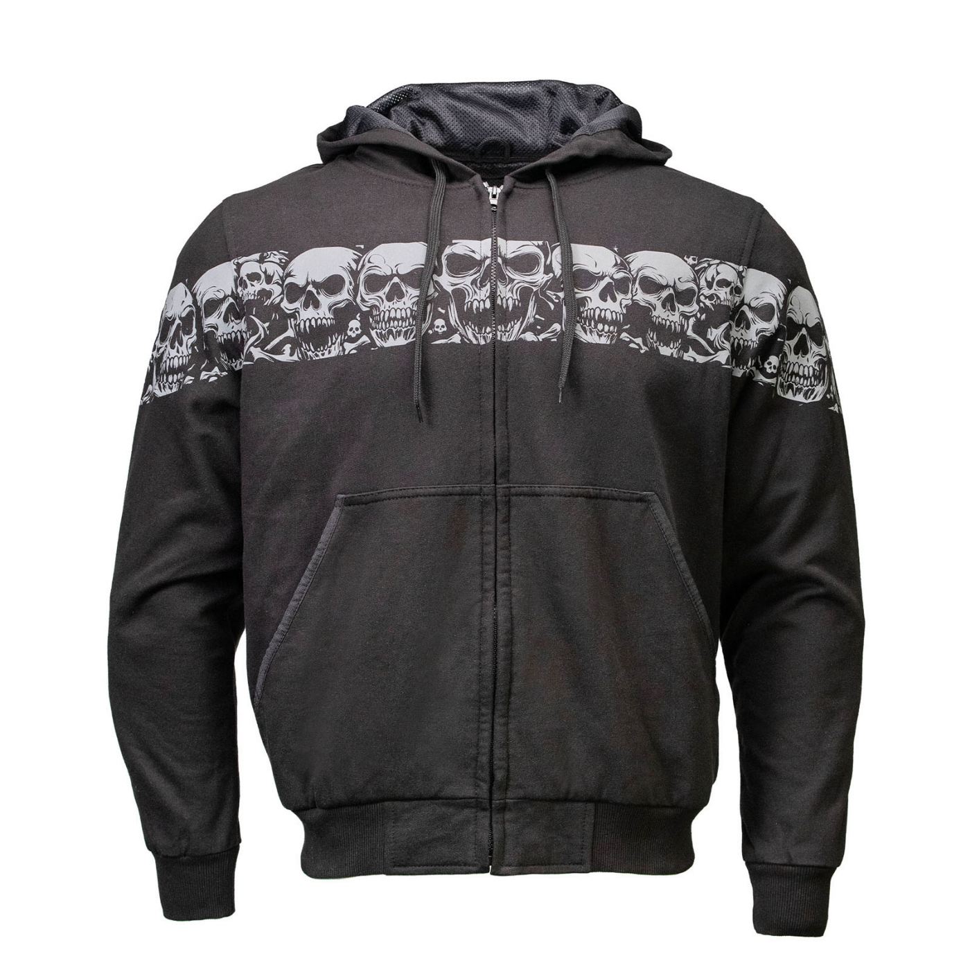 MMCC Men’s Bare Bones Hoodie – Reflective Skull Graphics Front & Back, Full Zip, 100 % Cotton - MPM1681