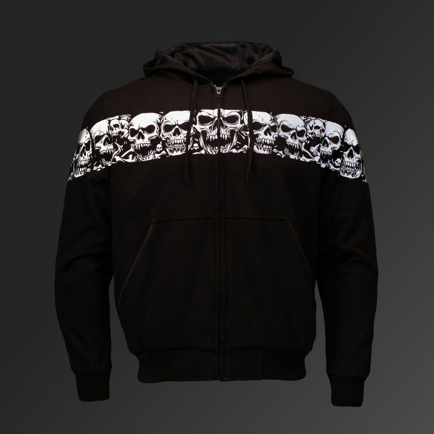 MMCC Men’s Bare Bones Hoodie - Reflective Skull Graphics Front & Back, Full Zip, 100 % Cotton - MPM1681
