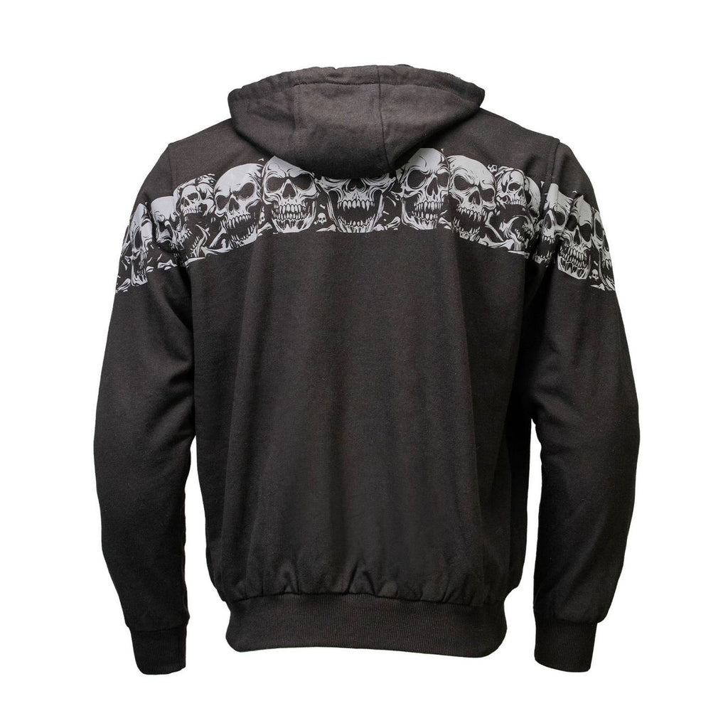 MMCC Men’s Bare Bones Hoodie - Reflective Skull Graphics Front & Back, Full Zip, 100 % Cotton - MPM1681