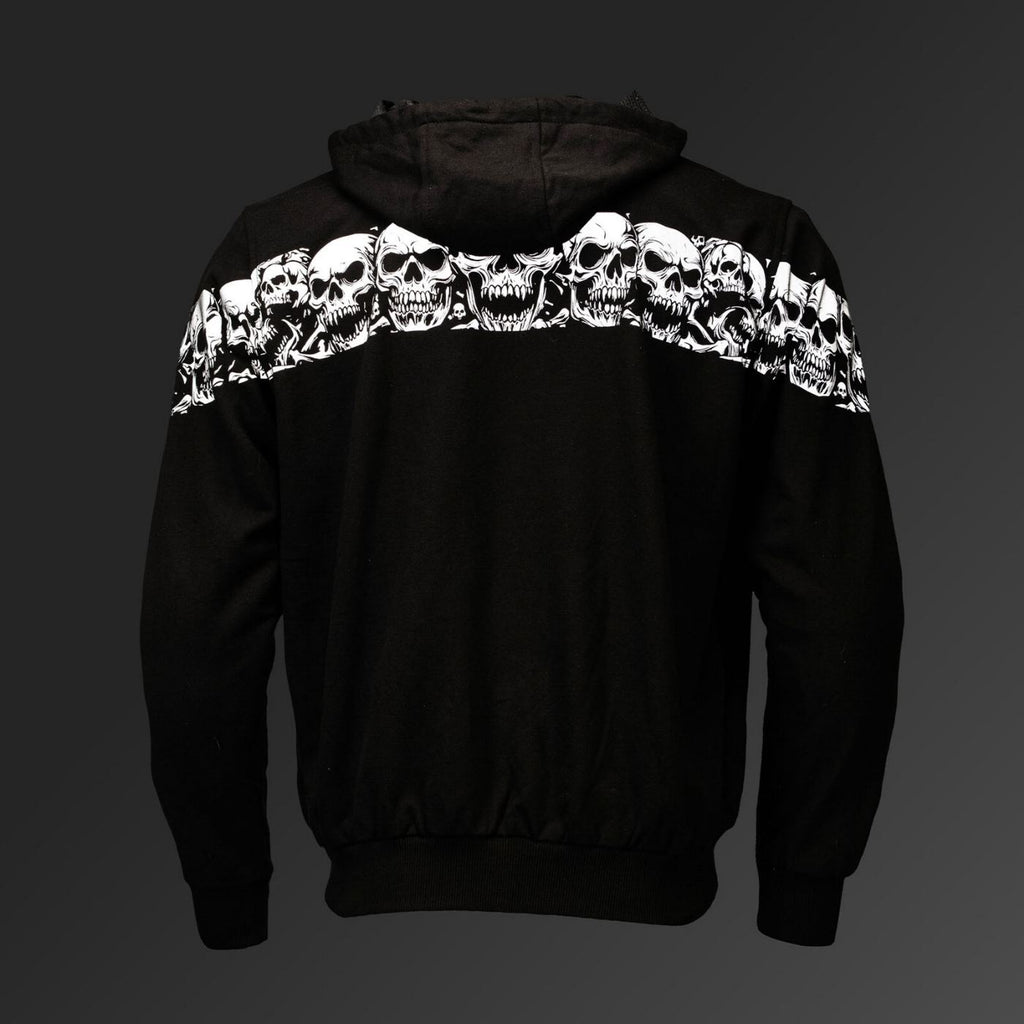 MMCC Men’s Bare Bones Hoodie - Reflective Skull Graphics Front & Back, Full Zip, 100 % Cotton - MPM1681