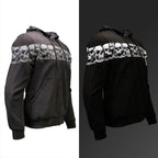 MMCC Men’s Bare Bones Hoodie – Reflective Skull Graphics Front & Back, Full Zip, 100 % Cotton - MPM1681