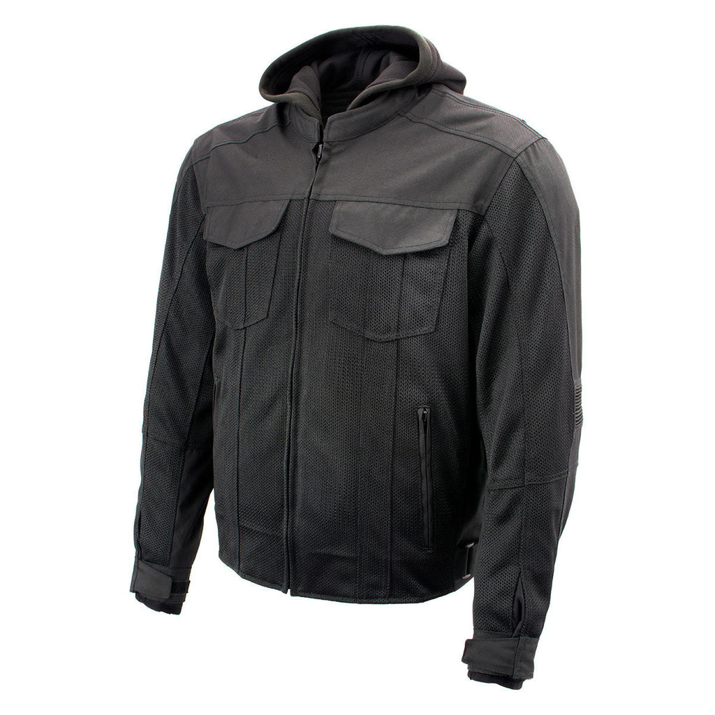 Milwaukee Leather Men's Requiem Mesh and 1300D Nylon Motorcycle Jacket with CE Armor, Removable Hoodie - MPM17018