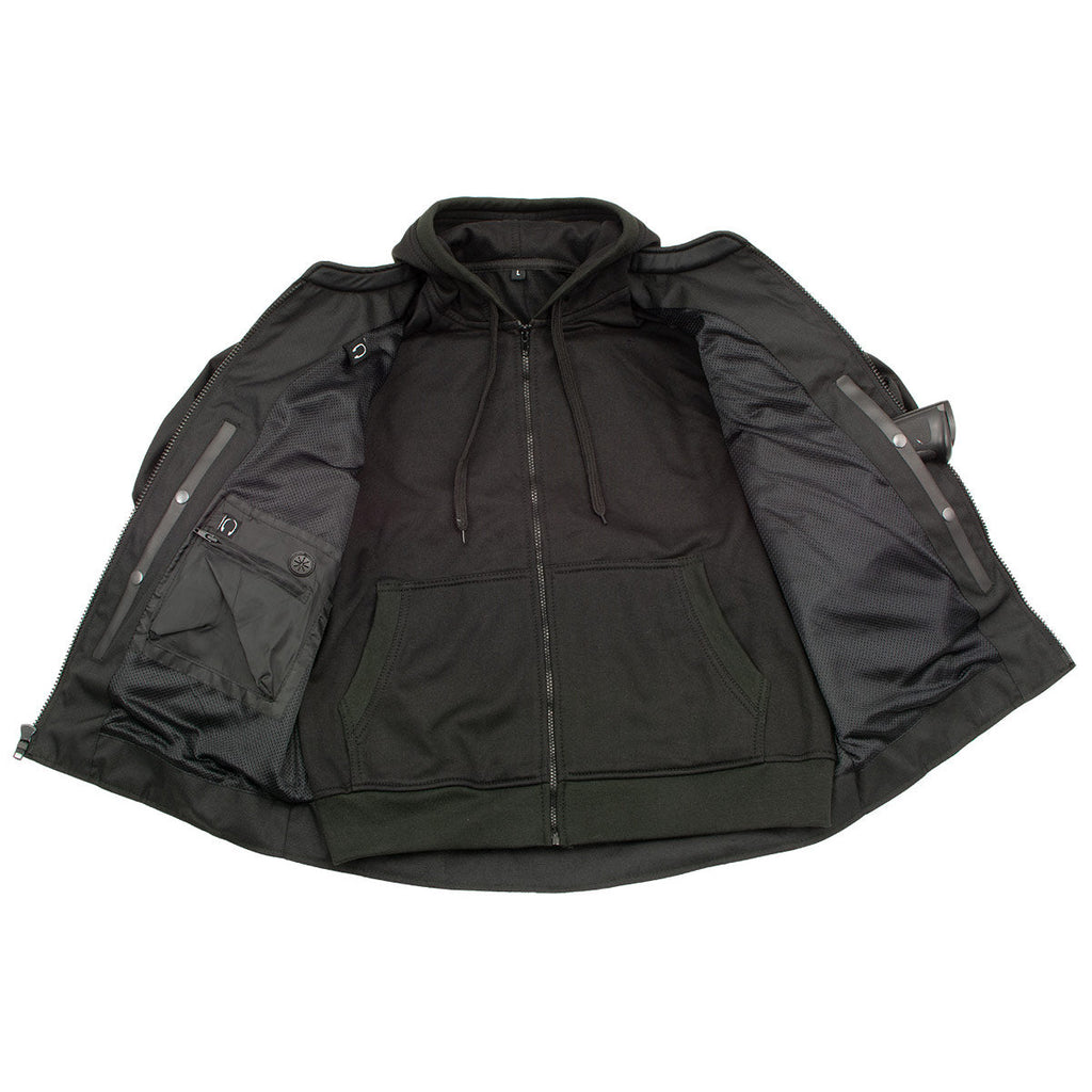 Milwaukee Leather Men's Requiem Mesh and 1300D Nylon Motorcycle Jacket with CE Armor, Removable Hoodie - MPM17018