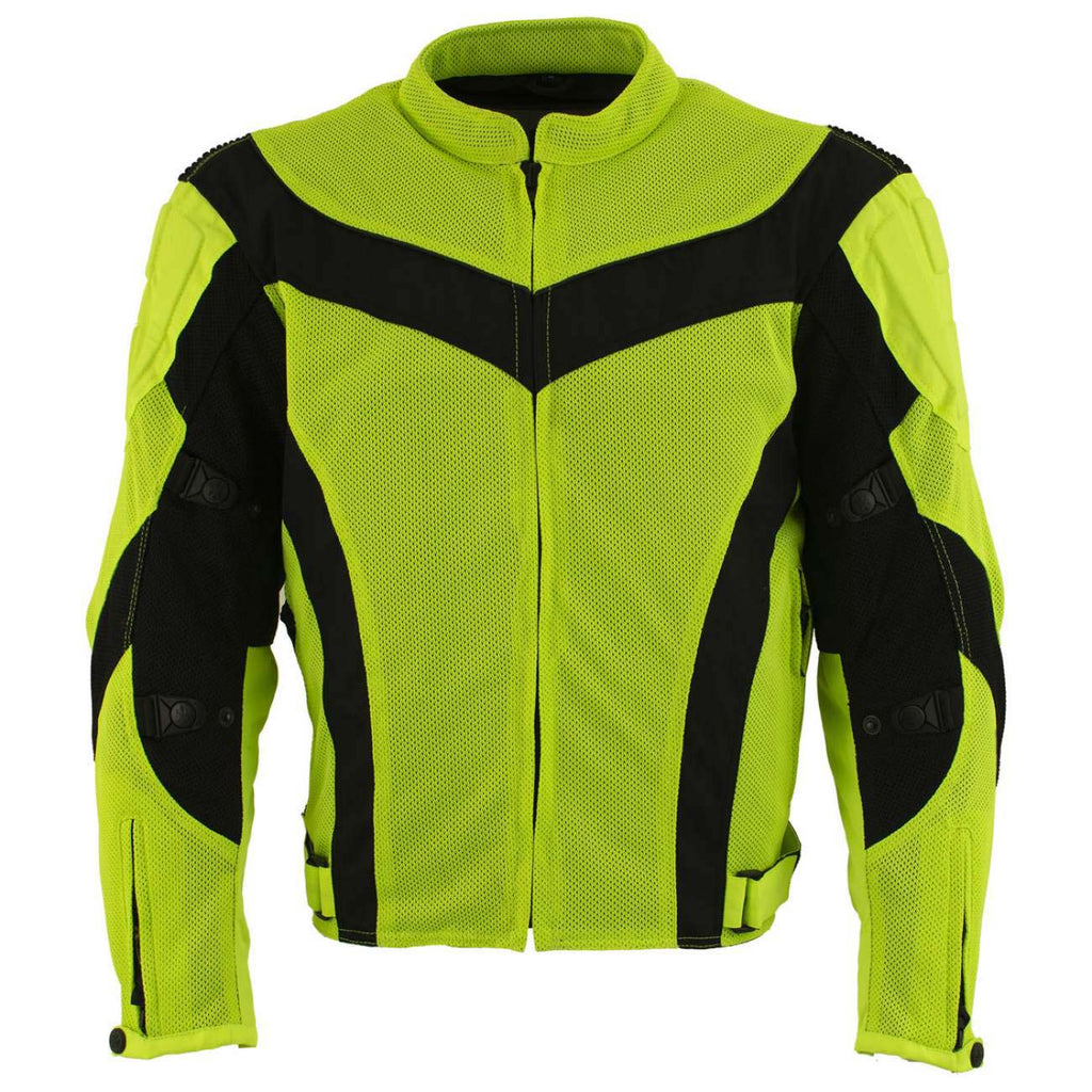 Milwaukee Leather Men's Invasion Black/Neon Textile Motorcycle Jacket w/ CE Armor - MPM17028