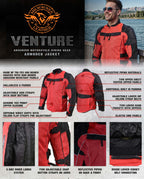 Milwaukee Leather Men's Venture Black/Red Textile Motorcycle Jacket w/ CE Armor - MPM17031