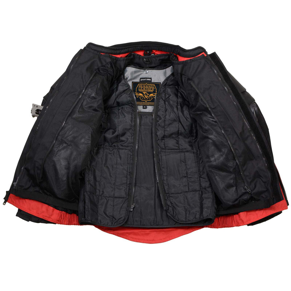 Milwaukee Leather Men's Venture Black/Red Textile Motorcycle Jacket w/ CE Armor - MPM17031
