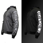 Milwaukee Leather Men's Bare Bones Charcoal Reflective Skull CE Armored Riding Hoodie, Shoulder & Elbow Armor - MPM1799