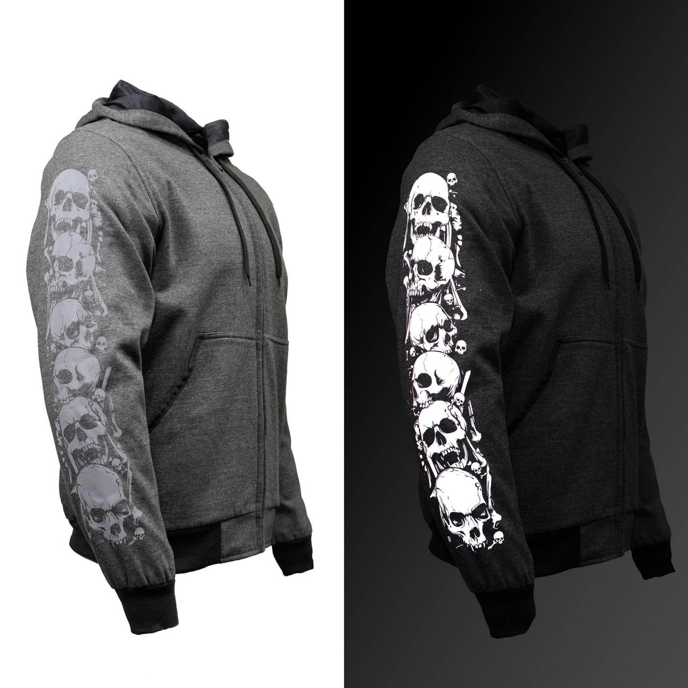 Milwaukee Leather Men's Bare Bones Charcoal Reflective CE Armored Riding Hoodie, Shoulder-Elbow Armor - MPM1798